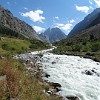 Following up the Ala Archa river one get to an old, now abandoned, ski area between numerous 4000m peaks.