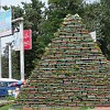A pyramid of potted flowers in the city of Bishkek.