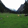 A beautiful camping place at the Karakol river. At the evening came the national park ranger, collected the camping fees and sold beer (!), a luxury on the trail.