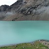 The glacial Ala-Kul lake lies at an altitude of approximately 3,560 meters and with its turquoise water color it is one of the highlights on the Terskej-Alatau traverse.