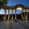 The center of Khujand by night. It is the second-largest city of Tajikistan.