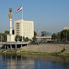 View on the right side of the Syr River. The biggest building on this photo is the Leninabad Hotel, a top hotel in the city in the time of USSR.