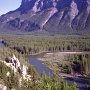 The Bow River valley in the Rocky Mountains near Banff.<br/>The small, touristic town Banff is located only 120 km west of Calgary. It is the commercial and administrative center of the oldest canadian national park, the Banff National Park, established 1885.